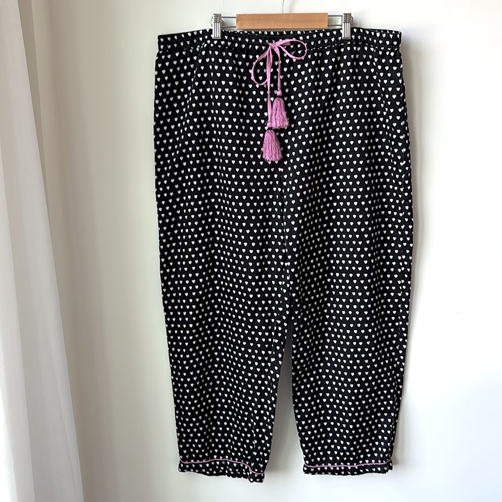 Lele Sadoughi X Roller Rabbit Silk Cotton Heart Pajama Bottoms Black Size XL